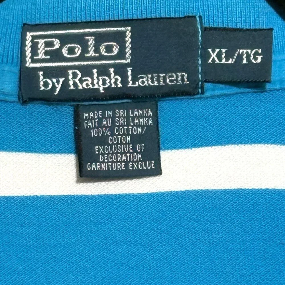 Polo Ralph Lauren Mens XL‎ Mesh Blue & White Striped Polo Shirt Excellent